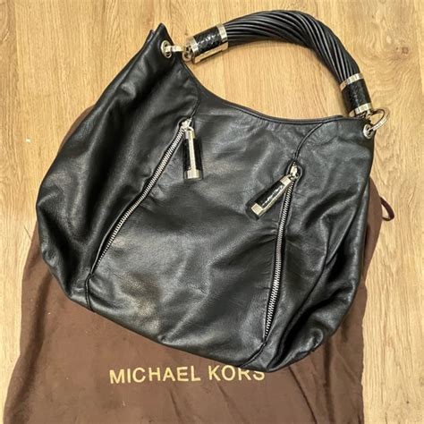 michael kors tonne hobo black leather silver|Michael Kors Collection Tonne Shoulder Bag in Black with Silver .